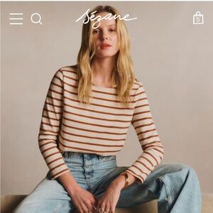 NWT Sezane Colette Marinière Ecru / Camel - Size XS